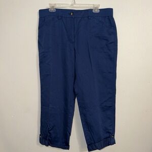 j. jill Navy Blue Pants Womens Linen Blend Large Petite Cropped Pull On